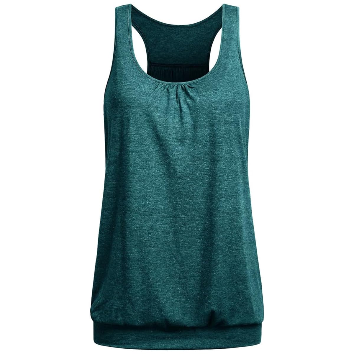 YOFIBRANT Long Tank Tops for Women Tummy Coverage Tops for Woman Pilates Round Collar Sleeveless Tanks Shirts Banded Bottom Loose Blouse for Petite Sports Clothing Green Medium