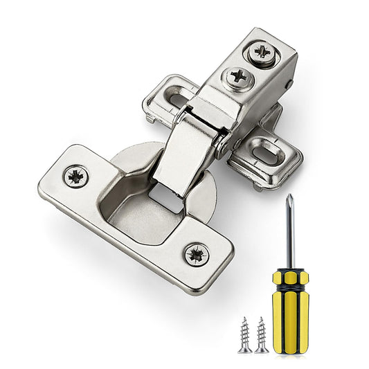 Ravinte 50 Pack 25 Pairs 1/2 Inch Overlay Brushed Nickel Short Arm Kitchen Cabinet Hinges,Soft Close 105 Degree Concealed Hinges with Screwdriver and Mounting Screws Used for Face Frame Door