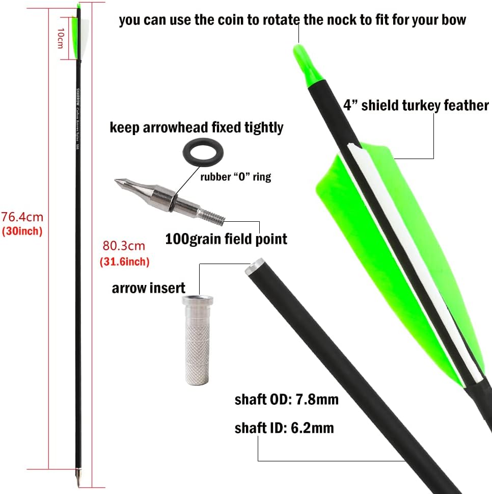 ZSHJGJR 30-Inch Carbon Archery Arrows - 4” Turkey Feathers for Target Practice | Spine 500, 6/12pcs