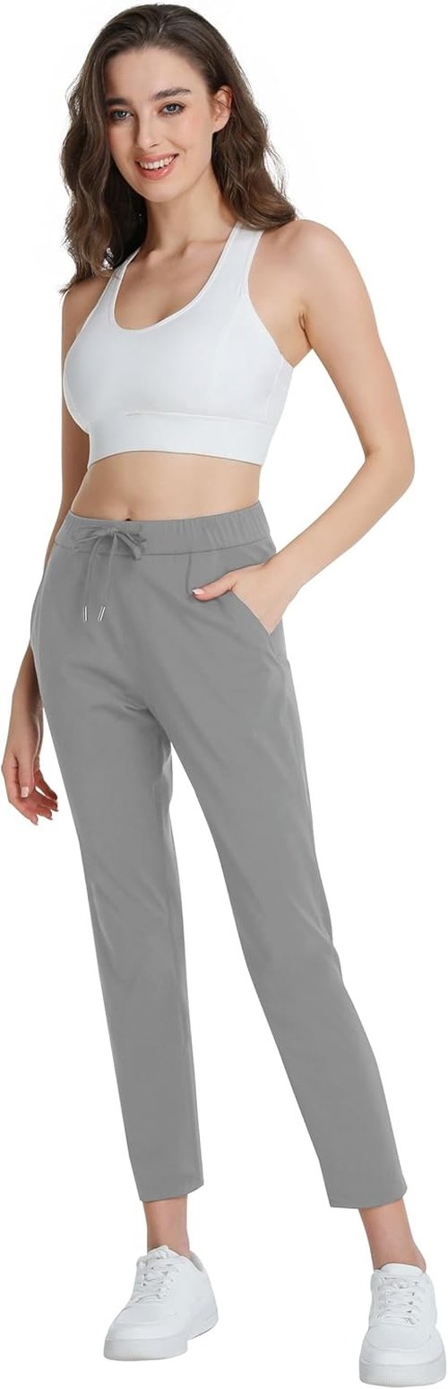 Foucome Women's Golf Pants - Stretchy 7/8 Ankle Pants with Pockets for Athletic & Travel Wear