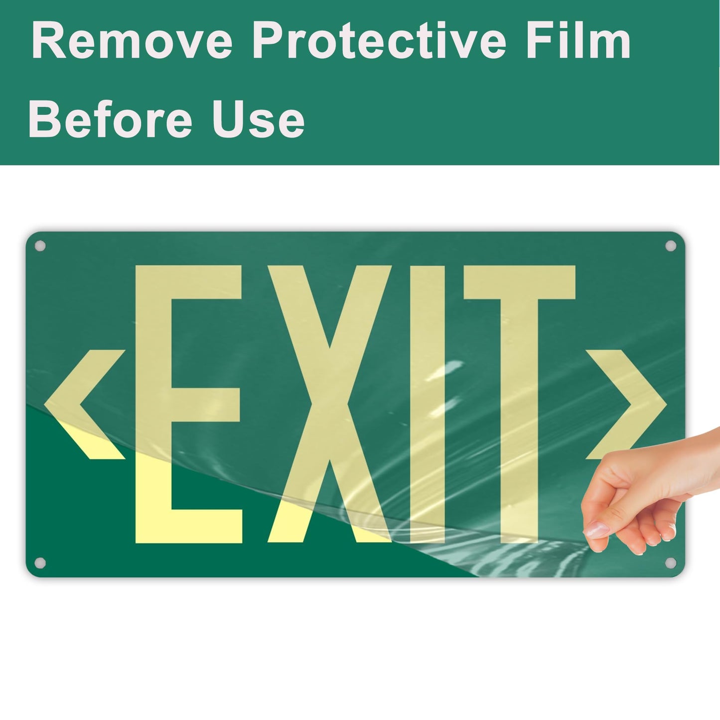 3Pack Photoluminescent Exit Sign Green - 14.25"x 7.5" Aluminum - Adhesive Backing- Includes 6pcs Removable Arrows - Glow In The Dark Exit Signs