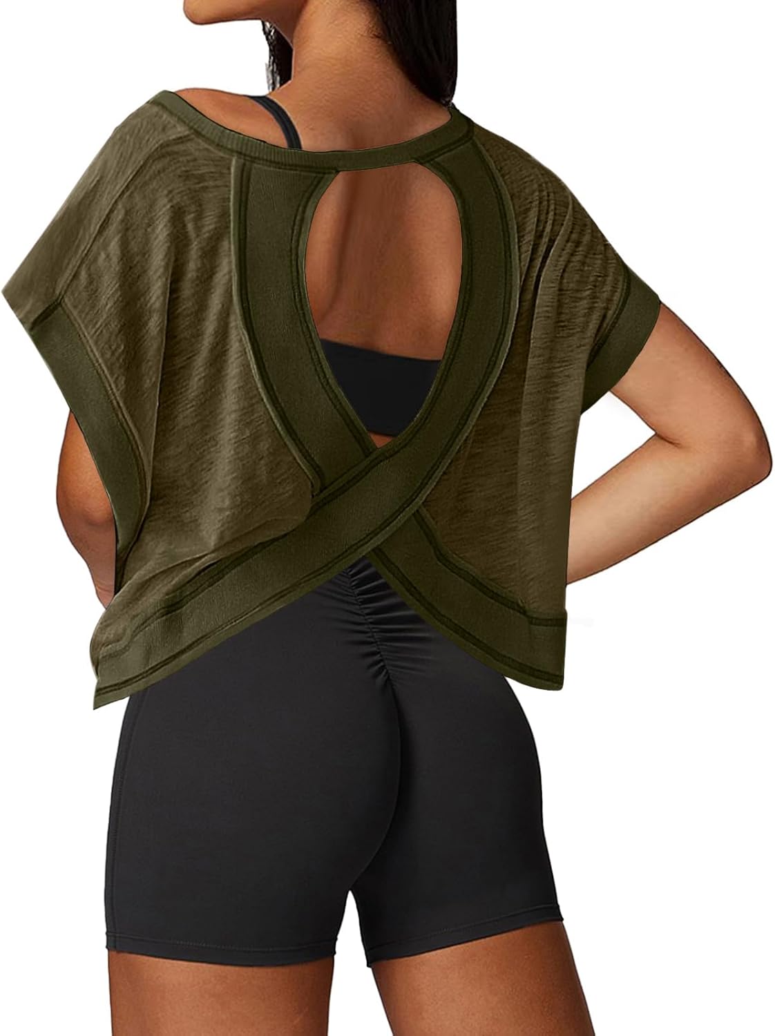 UNIANKIYA Women's Open Back Workout Top - Loose Fit Athletic Crop Tee for Gym & Yoga, Short Sleeve