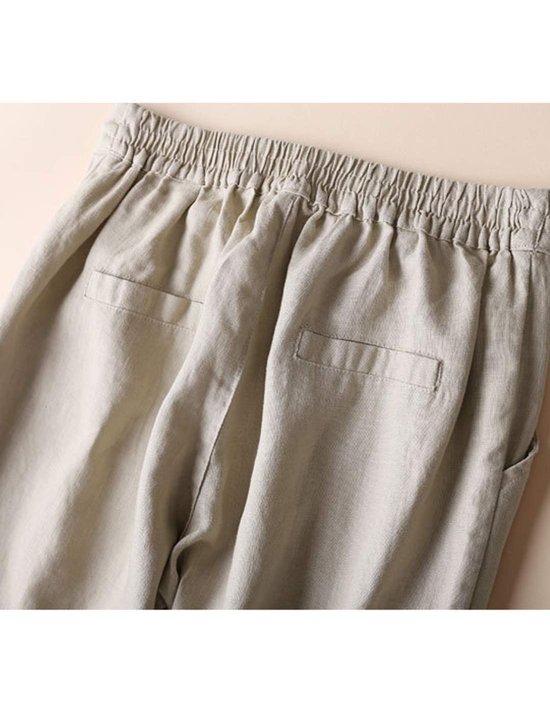 Tanming Linen Pants for Women Summer Casual High Waisted Drawstring White Beach Pant (Khaki, M)