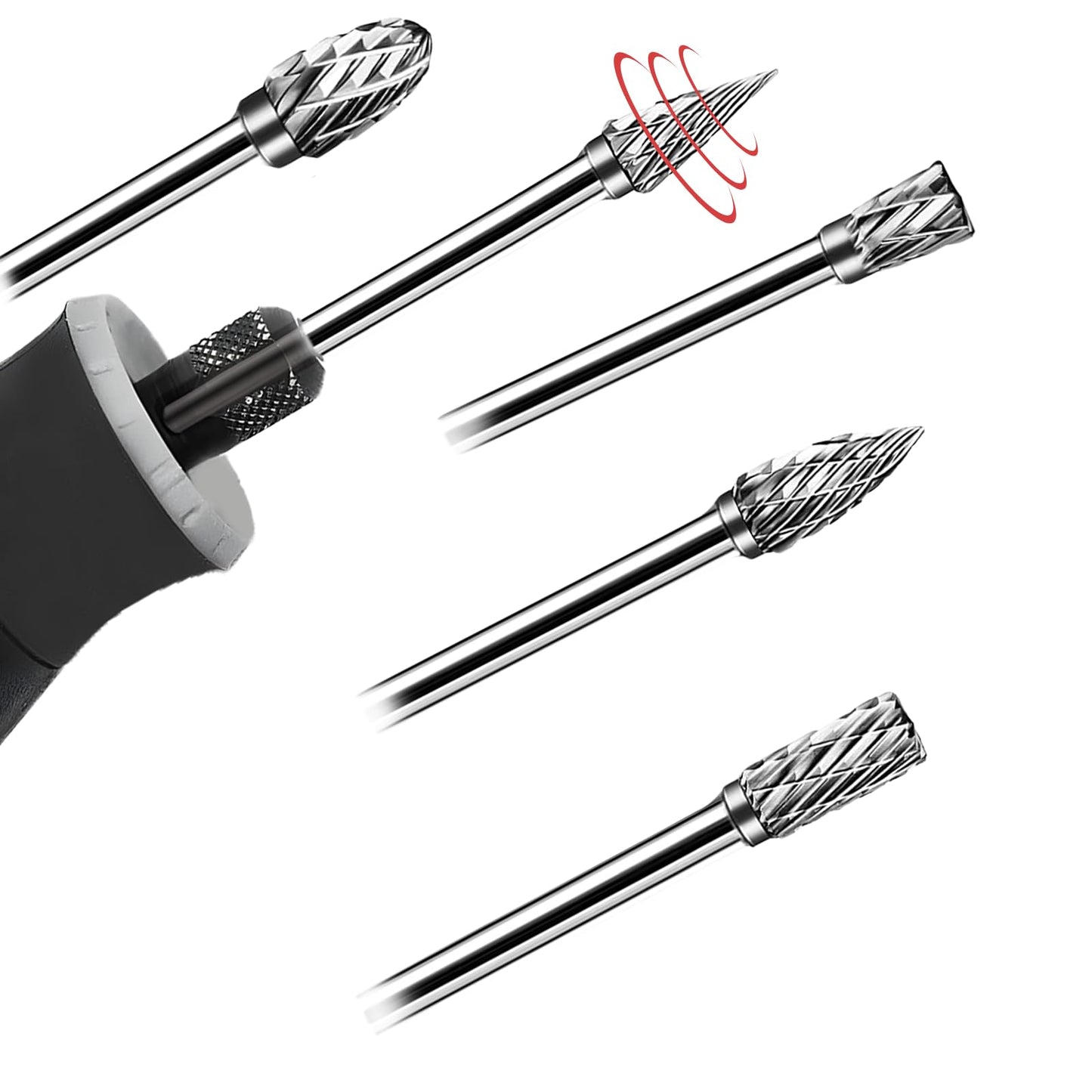 20 Pcs Double Cut Carbide Rotary Burr Set 1/8" Shank Compatible with Dremel for Metal Glass Woodworking, Drilling, Carving, Engraving, Polishing Cutting with 2 Collets