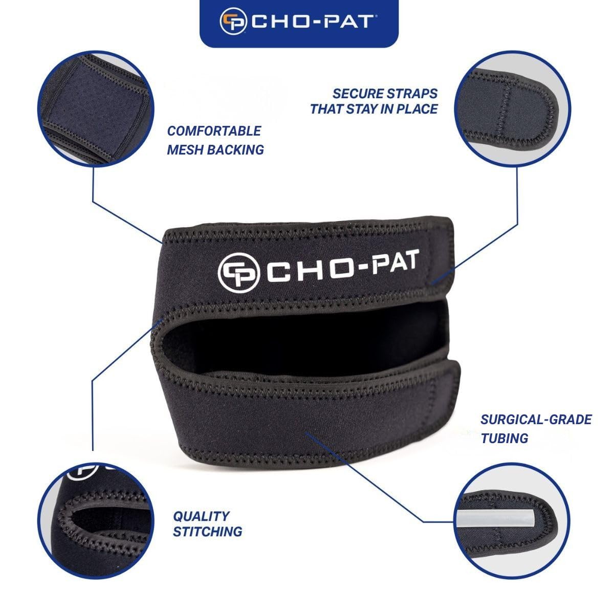 Cho-Pat Dual Action Lite, Adjustable & Lightweight Knee Support Strap for Tendonitis, Meniscus Tears, and Pain Relief, Small/Medium
