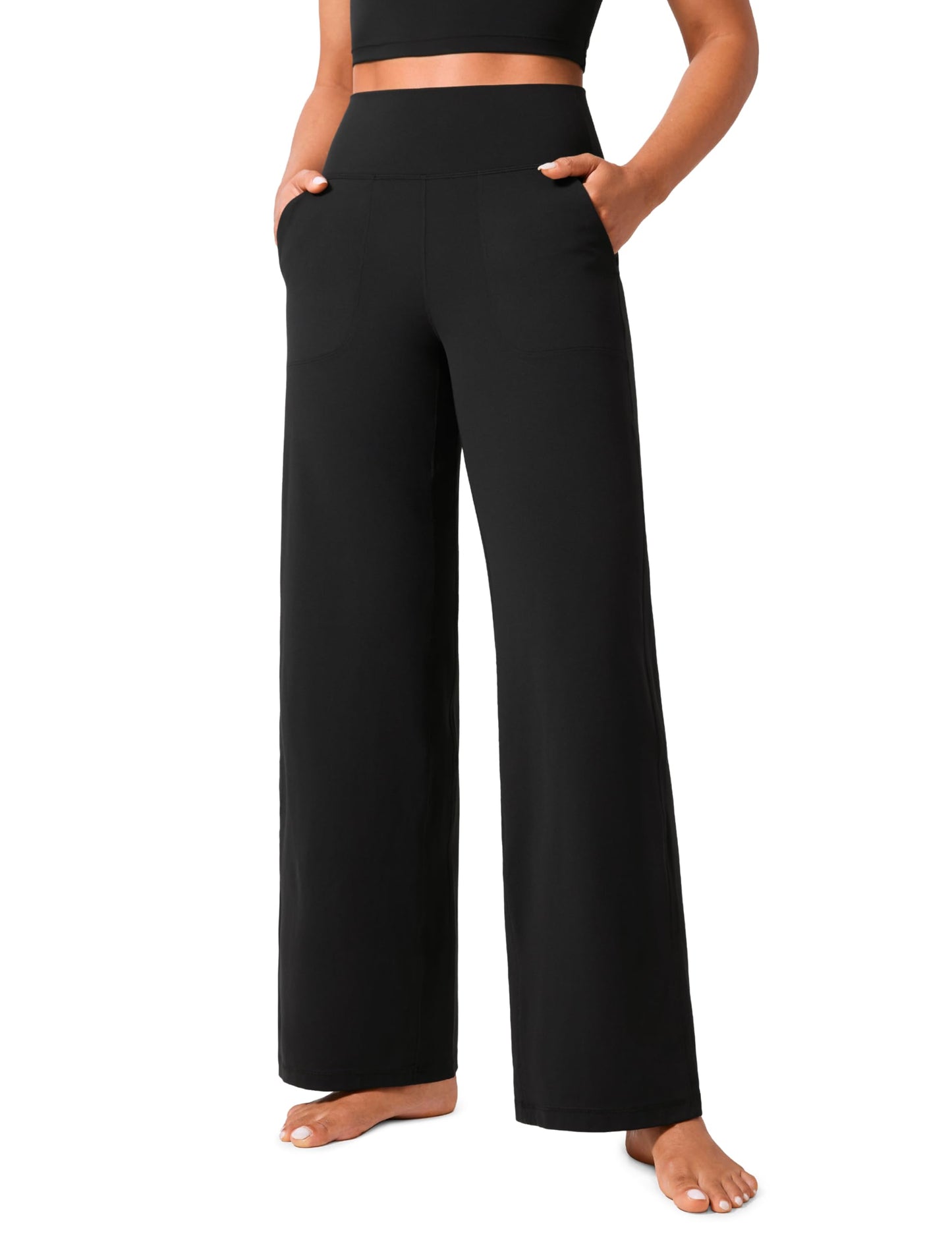 CRZ YOGA Womens Butterlift High Waisted Wide Leg Pants with Pockets 31" - Yoga Lounge Pants Buttery Soft Comfy Casual Black Large