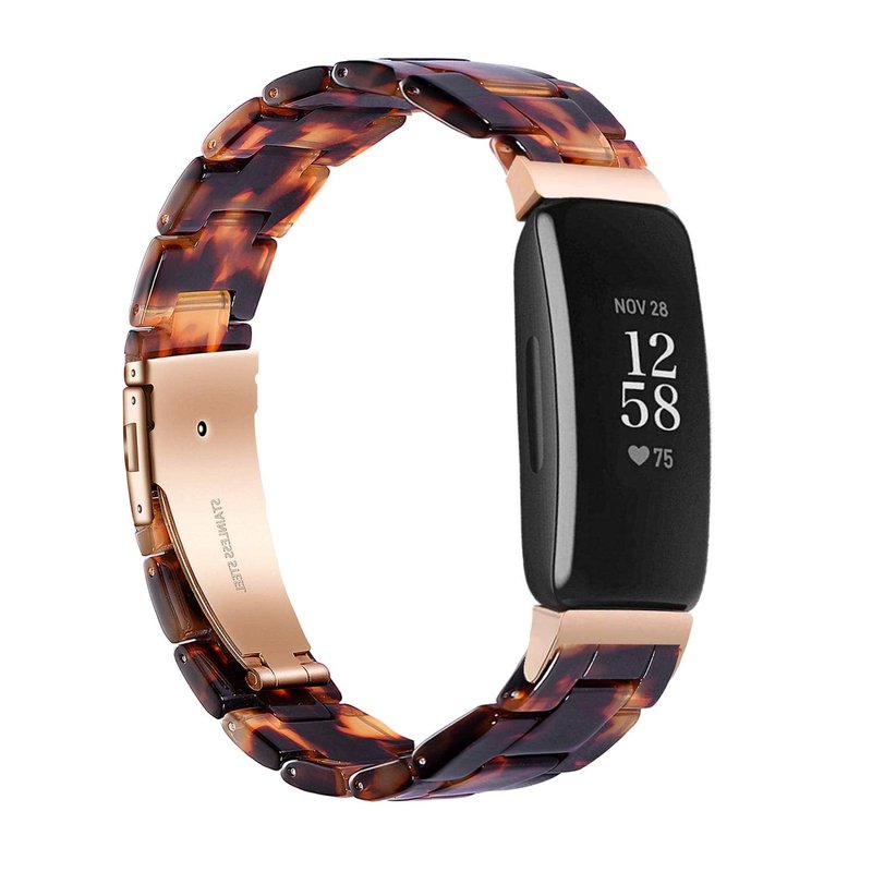 Wongeto Compatible Fitbit Inspire 2 & HR Bands for Women, Resin Strap Bands Accessories (Rose Gold+Tortoise)