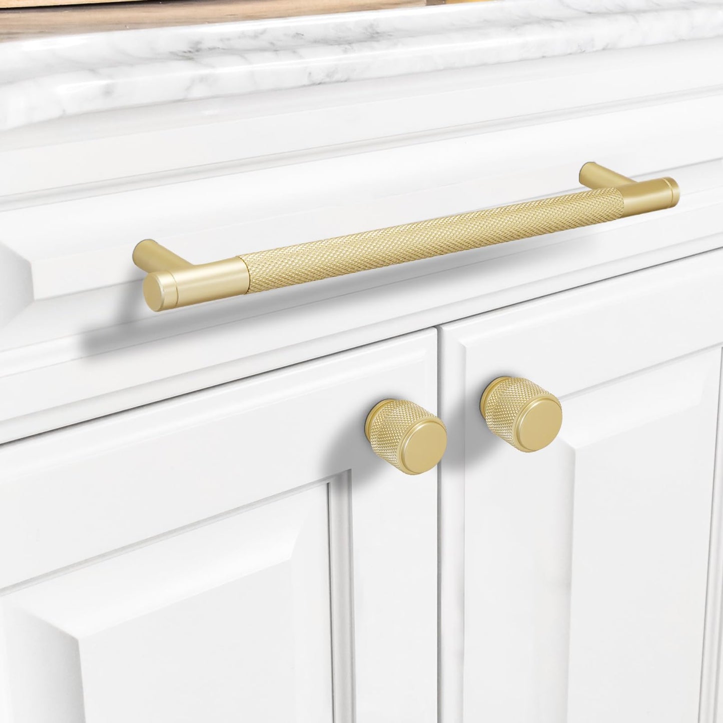 BUKOBYHE 20 Pack 7.5 Inch（192mm） Inch Brushed Gold Kitchen Cabinet Handles Knurled Cabinet Pulls Gold Drawer Pulls Cabinet Hardware