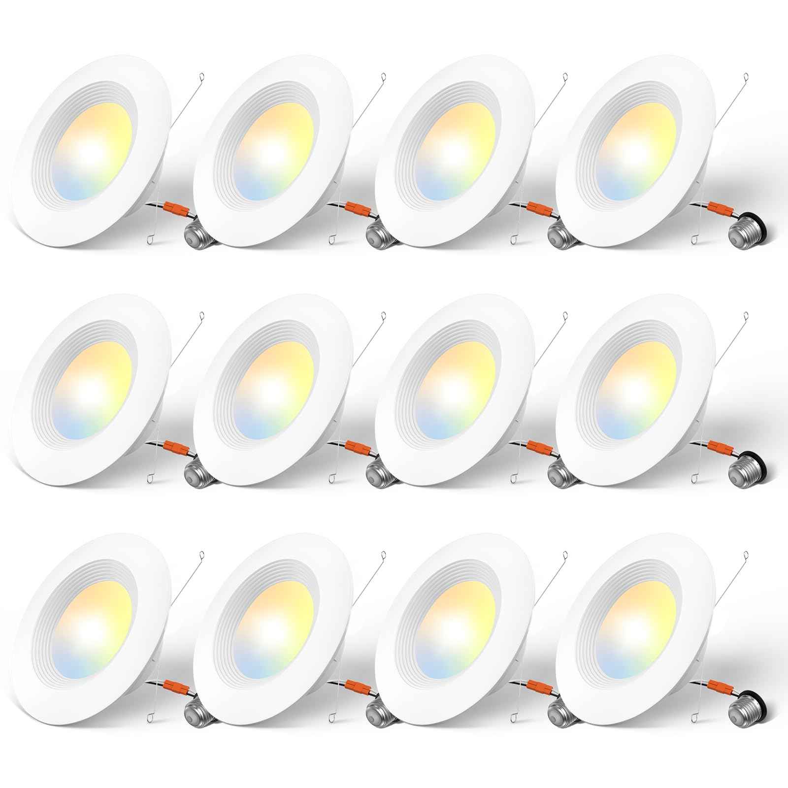 Amico 5/6 inch 5CCT LED Recessed Lighting 12 Pack, Dimmable, Damp Rated, 12.5W=100W, Can Lights with Baffle Trim, Retrofit Installation, ETL&FCC, White