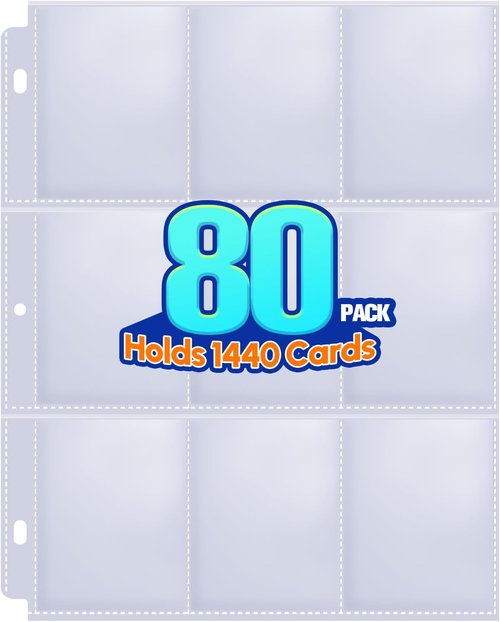 9 Pocket Trading Card Sleeve Pages by [Brand Name] - 80 Pack Page Protectors for 3 Ring Binders | Ideal for Sports & Game Cards