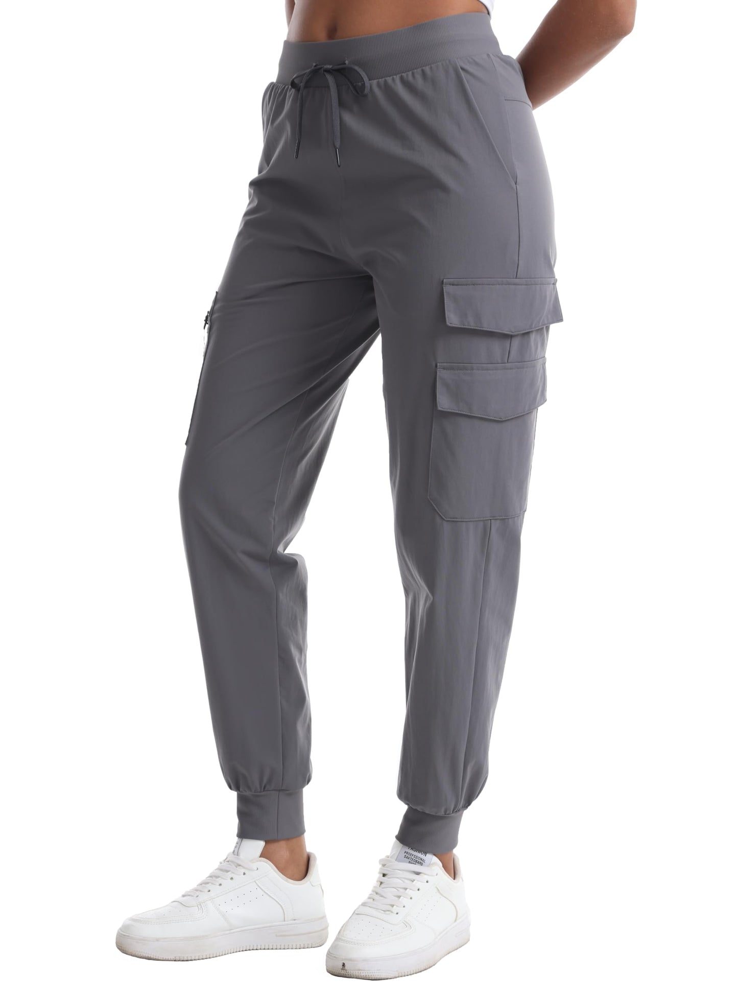 zsenoxaxi Women's Lightweight Hiking Pants - Water Resistant Casual Travel Joggers with Zippered Pockets for Golf Camping(Charcoal Grey,M)
