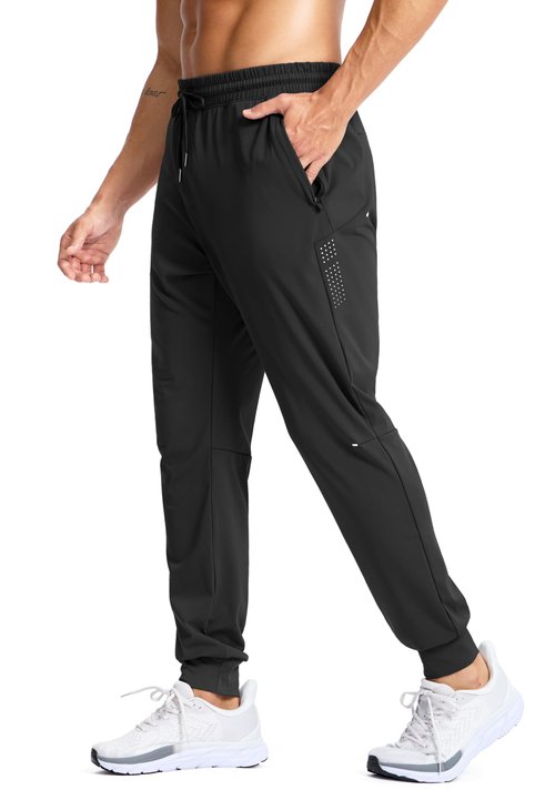 G Gradual Men's Joggers with Zipper Pockets Athletic Workout Gym Pants Stretch Running Track Jogging Sweatpants for Men(Black,L)