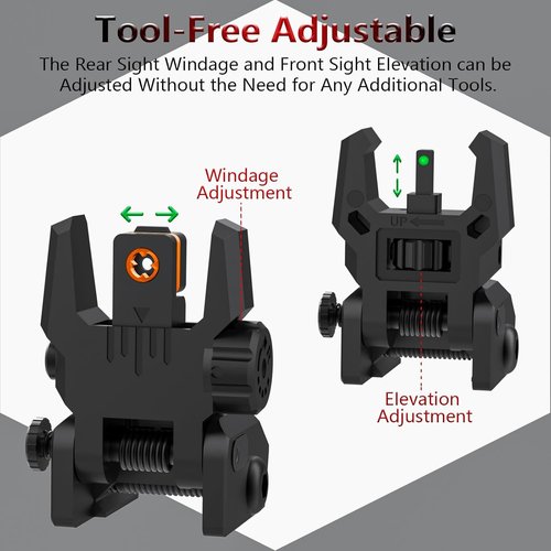 Fiber Optic Sights - Flip Up Front & Rear with Green/Red Dots | Tool-Free Adjustment