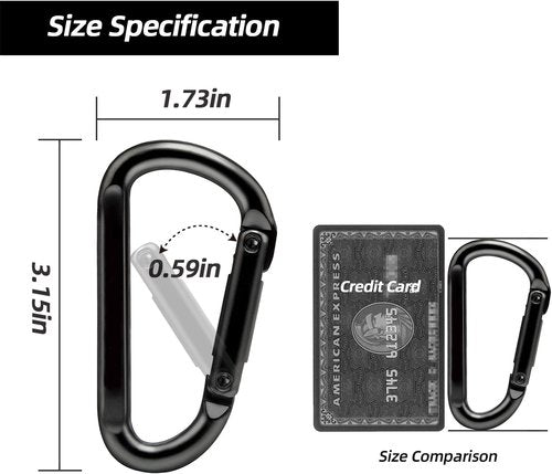 EZYA Heavy Duty Carabiner Clips - 860lbs Iron Carabiners for Keys, Gym, Camping & Hiking Gear | D-Ring Keychain Hooks