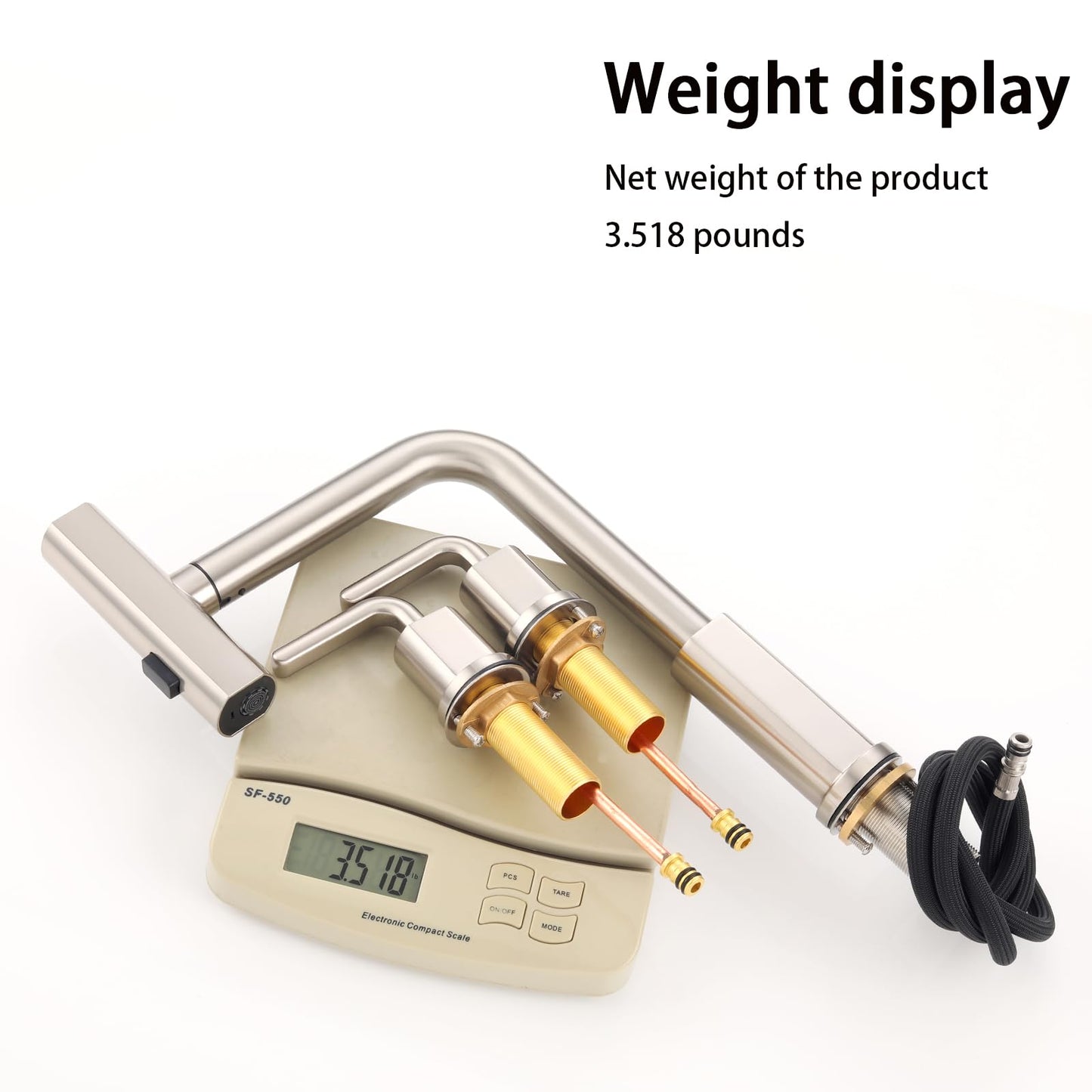 Kitchen Sink Faucet for 3 Hole with Pull Down Sprayer - 8 inch Two Handle Widespread Kitchen faucets Set with Pull Out Sprayer for Sink- Stainless Steel Brushed Nickel 3 Piece Faucet for Kitchen Sink