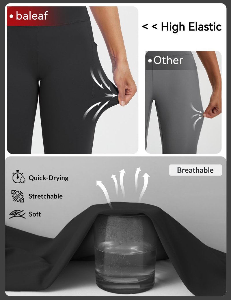 baleaf Womens High Waisted Capri Leggings with Pockets Tummy Control Yoga Gym Pants Black L