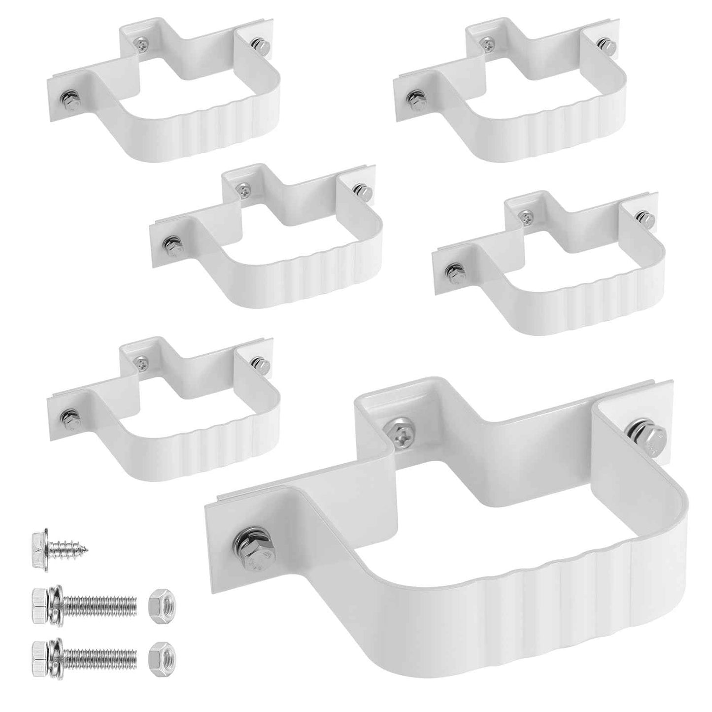 6-Pack Downspout Straps 3x4 & Wall Brackets, White Downspout Fasteners Set with Hardware for Secure Installation