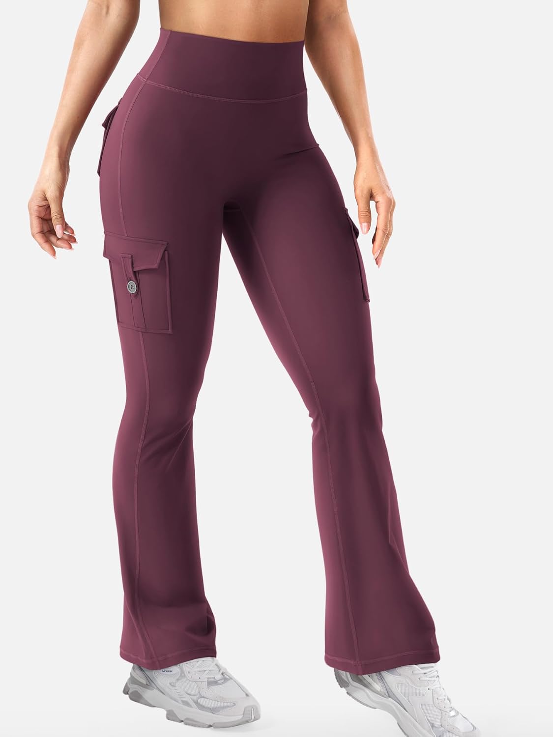 YEOREO CoreFlex Women's High-Waisted Flare Leggings - Hidden Pockets & No Front Seam, Ideal for Gym & Yoga