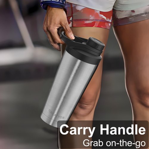 Greatyos Stainless Steel Shaker Bottle - Noise-Free Design | 24 oz Insulated & 100% Leak Proof
