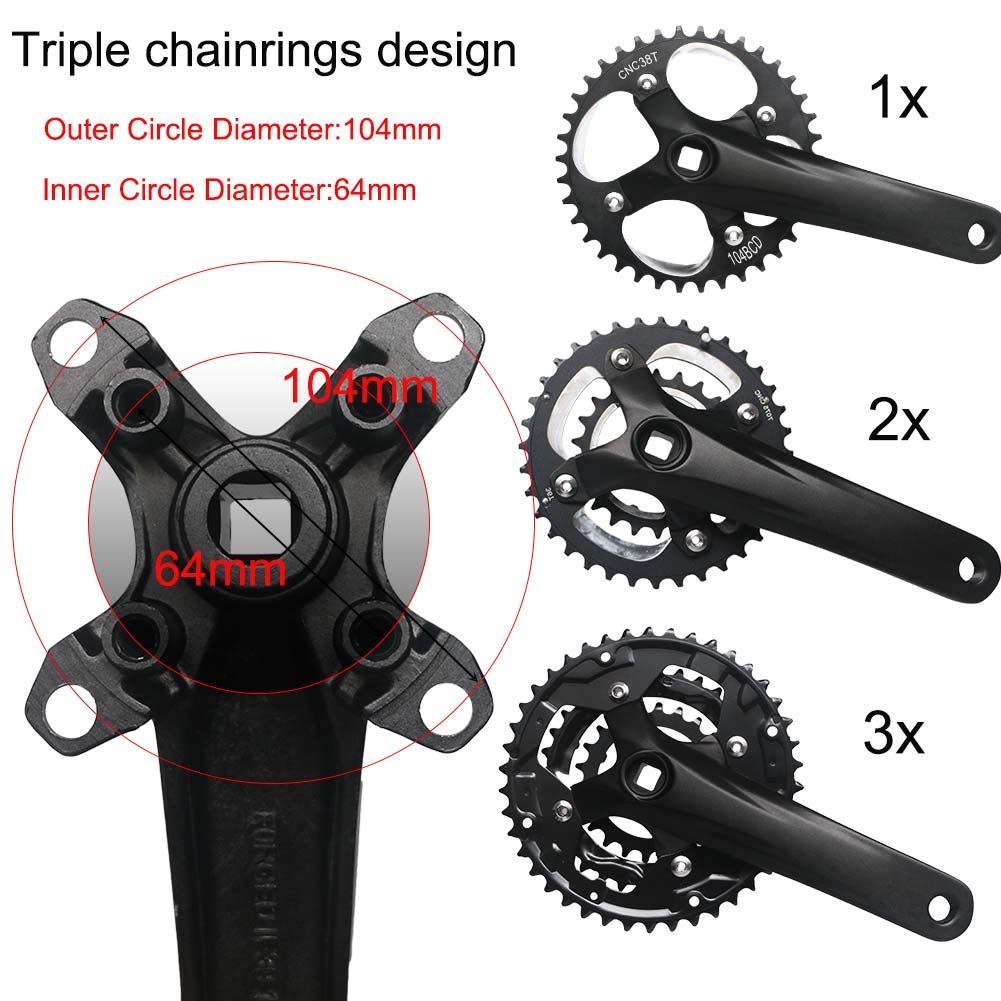 GANOPPER 32T Square Taper Crankset Single Speed Road Bike Crank Set 104 BCD 32 T Mountain Bike 170mm Crankset for MTB 9 10 11 Speed Crankset