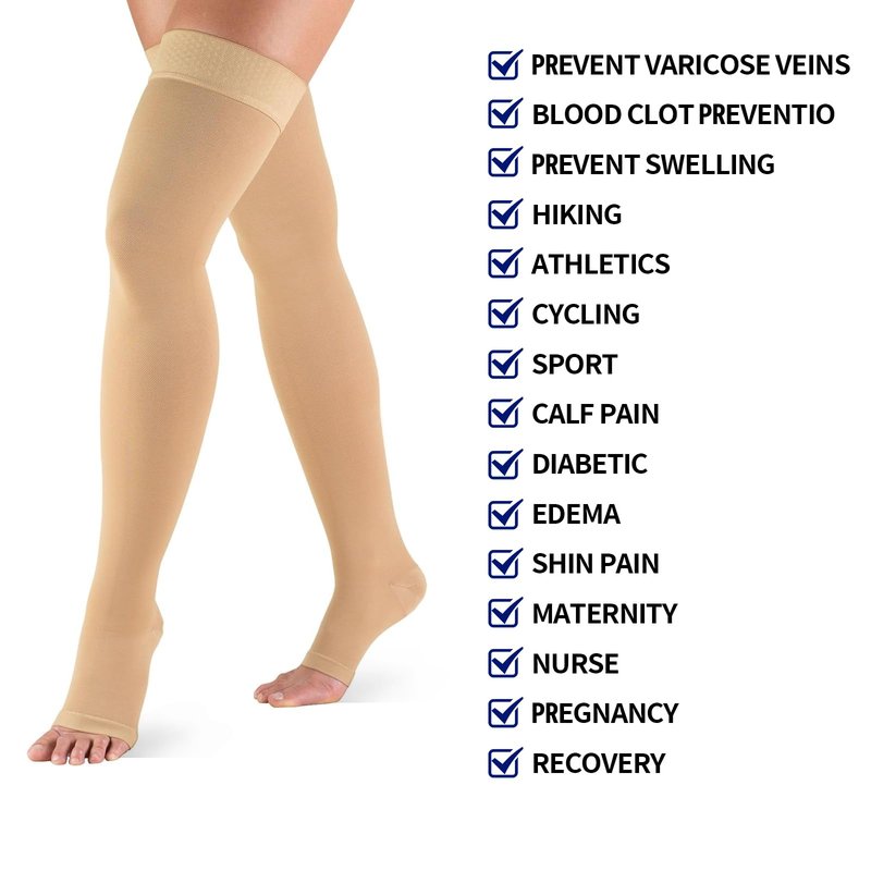 15- 20 mmhg Compression Stockings for Women & Men , Knee High Graduated Open Toe Compression Socks for Varicose Veins, Swelling, Edema, Travel & Flight