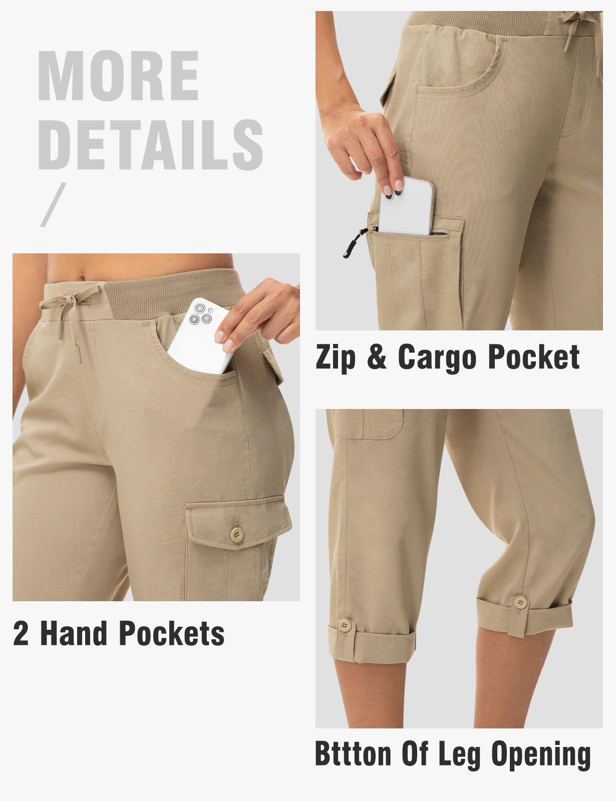 TBMPOY Womens Cargo Capris with Pockets Lightweight Hiking Capris Pants Quick Dry Casual Cropped Pants Summer Trip Cotton Khaki XL