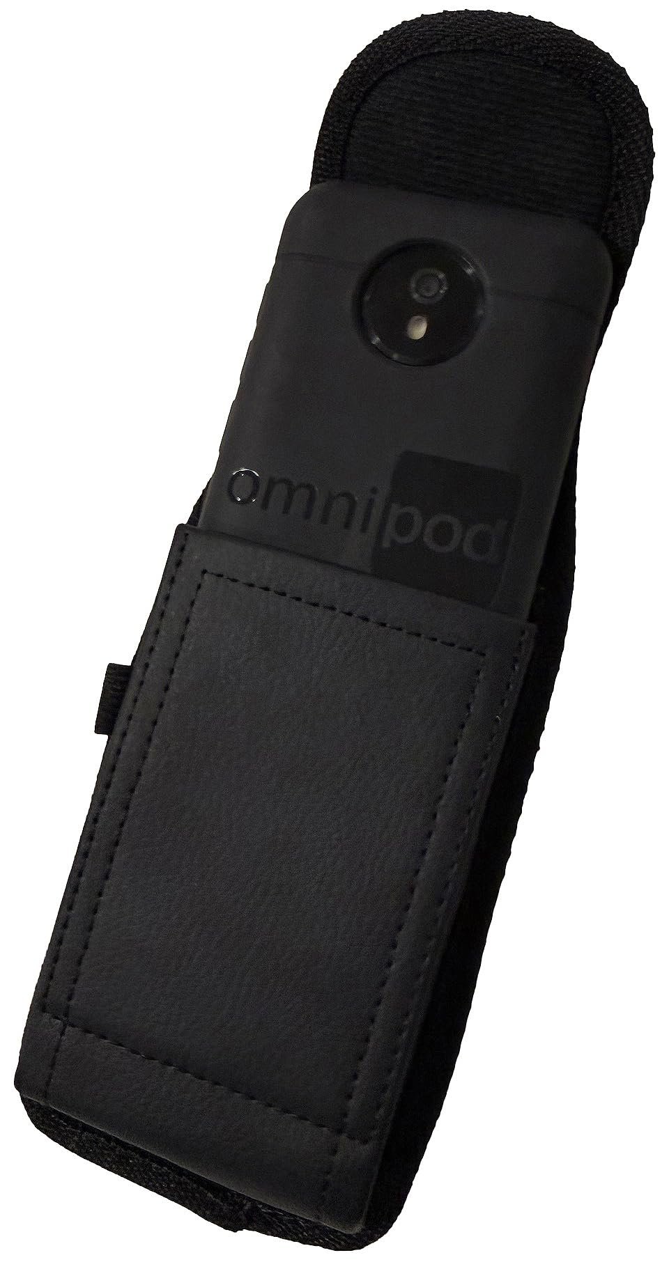 Case for Omnipod 5 Receiver/Controller, Vegan Leather Vertical Holster Holder with Metal Clip and Secure Belt Thread Harness - Black
