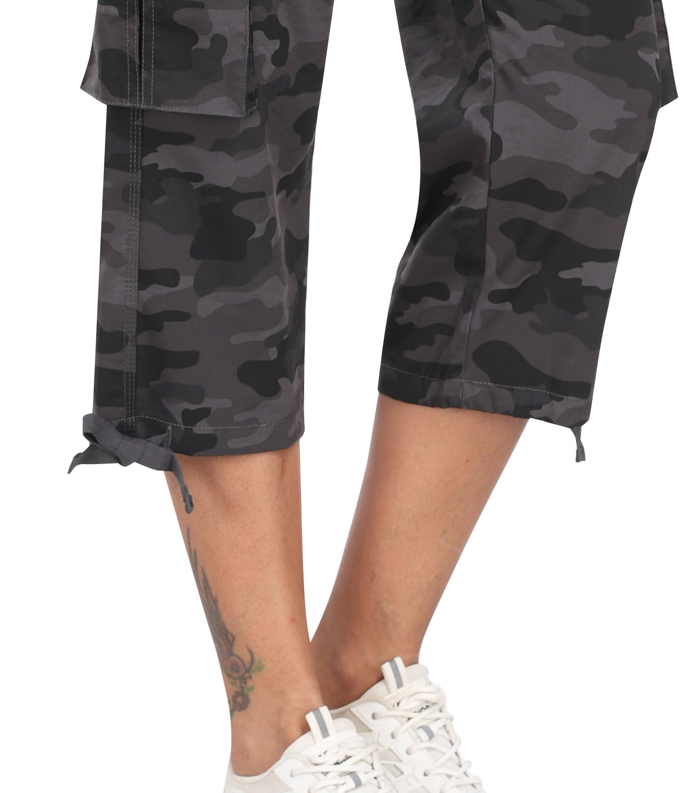 MoFiz Womens Capris with Pockets Loose Fit Casual Capri Pants Dressy Lightweight Ladies Baggy Cargo Pants for Hiking Camo Gray M