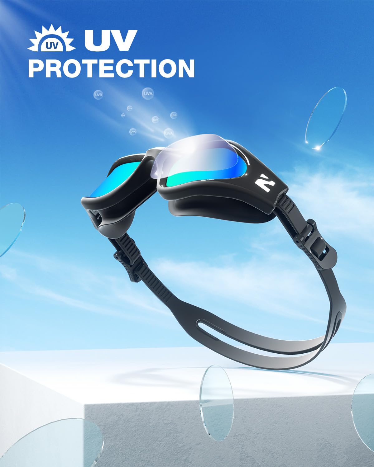 ZIONOR Swim Goggles Adult, G1 Air Unisex No Leak Anti-Fog with Swim Cap