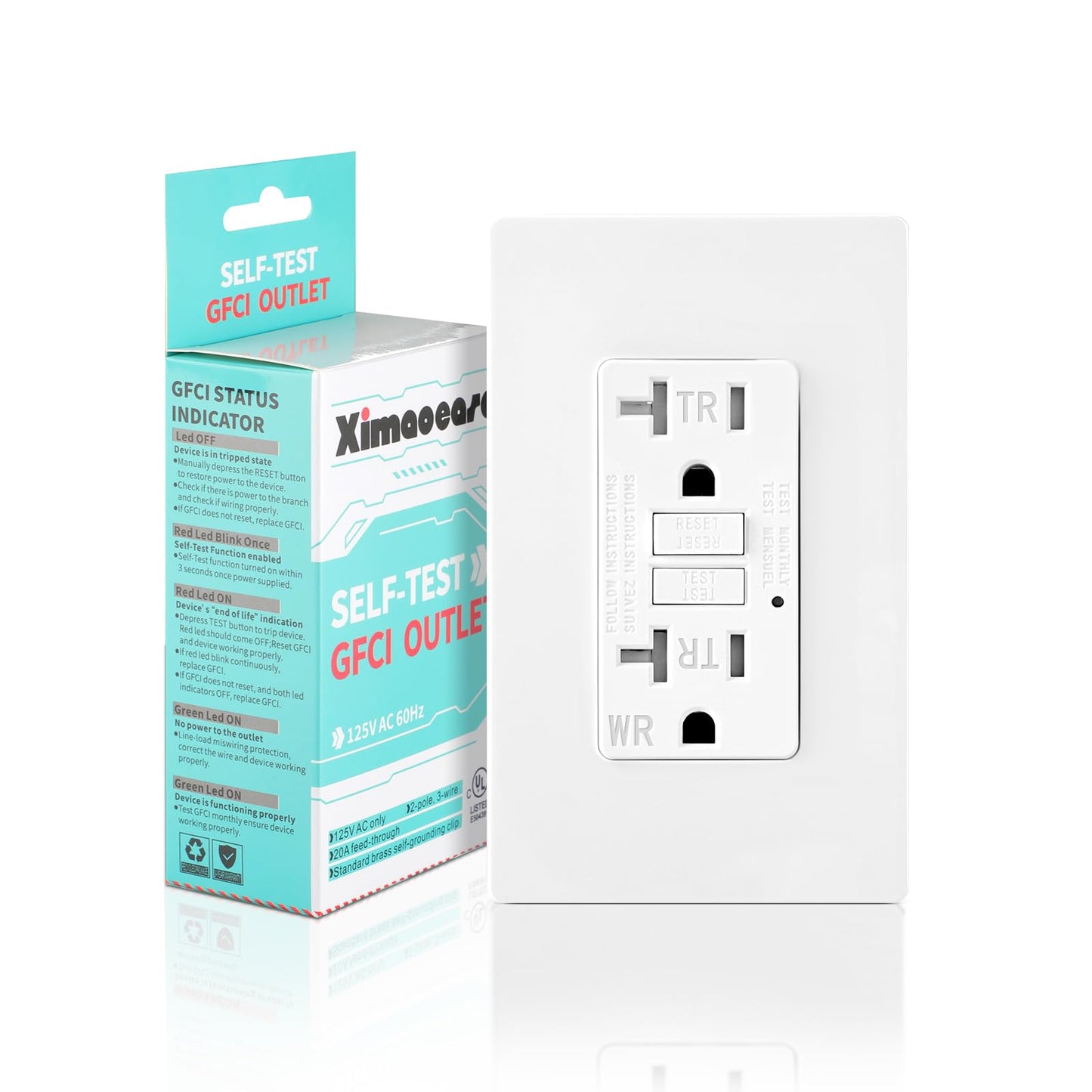 1 Pack GFCI Outlet 20 Amp Self-Test with LED Indicator, Tamper Resistant (TR) Weather Resistant (WR) GFI Electrical Receptacle Ground Fault Circuit Interrupters, Wallplate Included, UL Listed,White