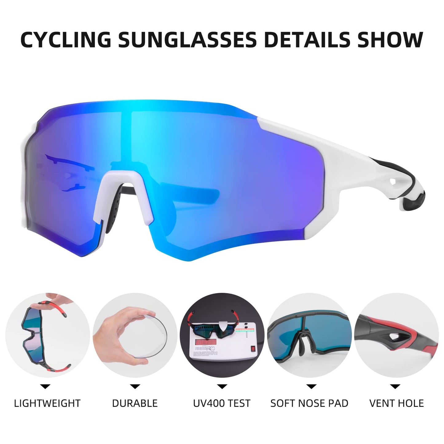 ROCKBROS Polarized Sunglasses for Men Women UV400 Protection Cycling Bike Glasses TAC Lightweight Frame Driving Fishing Golf Sunglasses，Blue