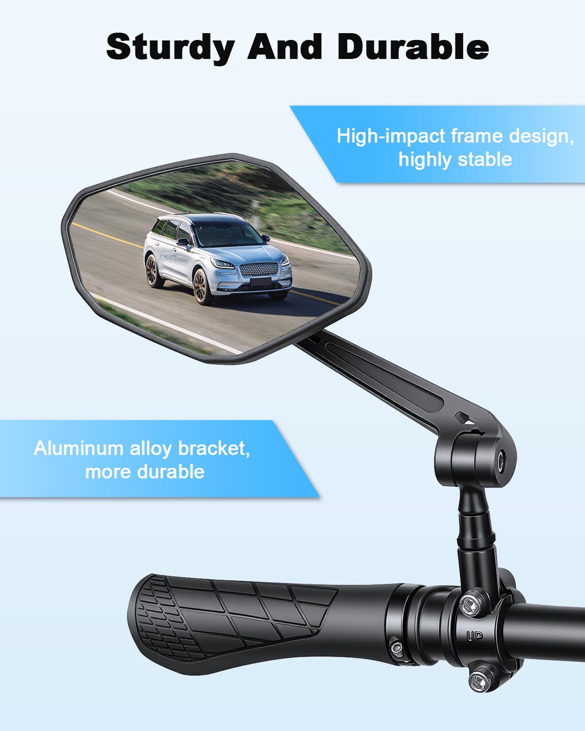 WSDCAM Bike Mirror HD Wide View, Adjustable Safety Rear View Mirrors, Scratch Resistant Glass Lens, Bicycle Accessories Universal Fit 0.87-1.10" Handlebars Mountain/Road bike Scooter Motorcycle eBike