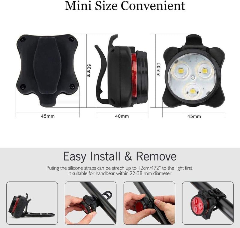 Rechargeable LED Bike Light Sets, Super Bright Front Headlights and Rear LED Bicycle Lights, 650mah Lithium Batteries (2X White - 2X Red)