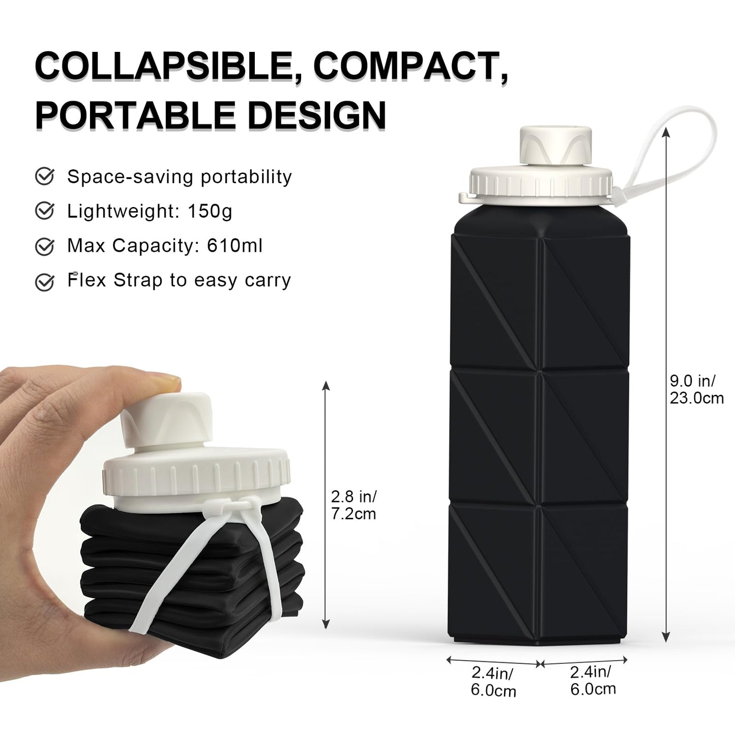 BEAUTAIL Collapsible Water Bottles 720ml 24.3oz, Foldable Portable Water Bottle, Lightweight Reusable Leakproof for Travel Camping Hiking Cycling Yoga Sports Outdoor School Office Gym, 1 Pack, Green