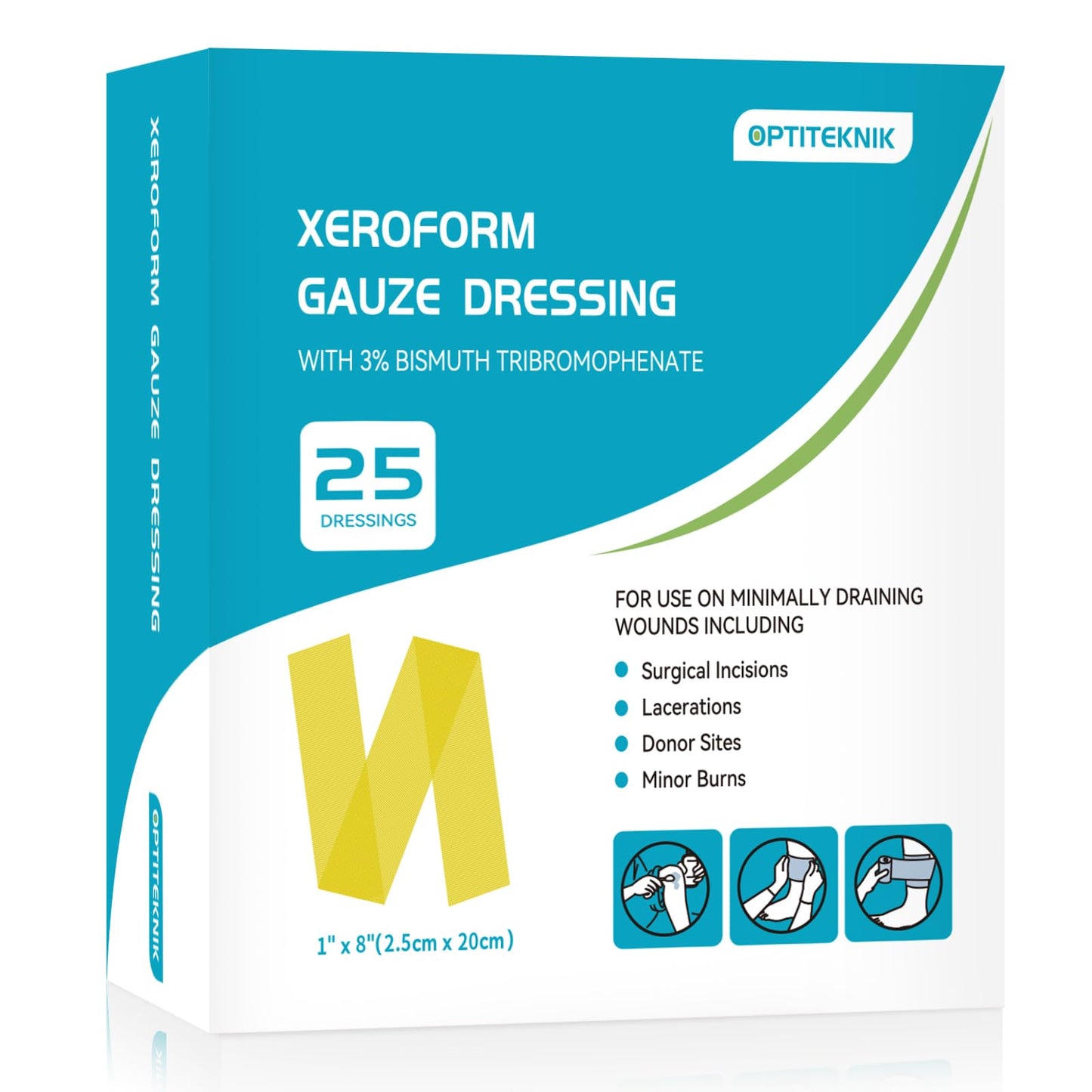Xeroform Petrolatum Dressing Non-Adherent Occlusive Fine Mesh Gauze Pad, Gentle Patch for Burns, Laceration, Surgical Incisions & Skin Grafts (1"x8" Pack of 25)