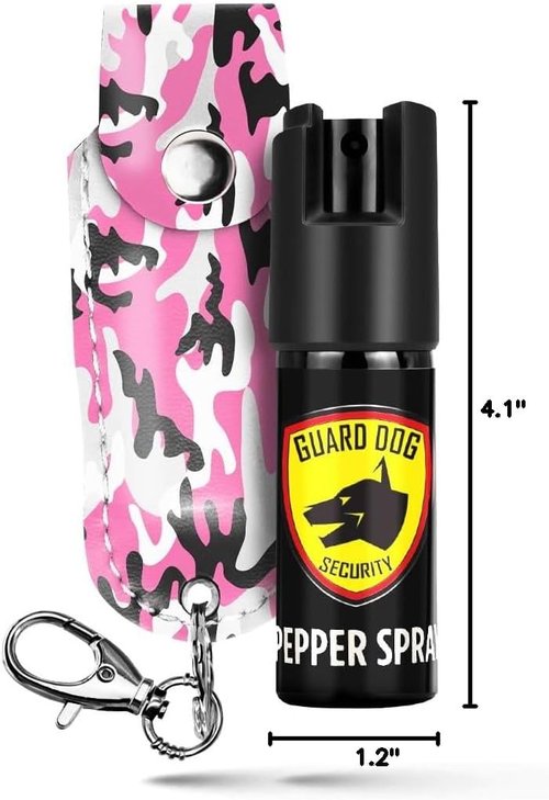 Guard Dog Security Pepper Spray Keychain - Red Hot Self Defense Spray with UV Dye | Choose Leather Holster Color
