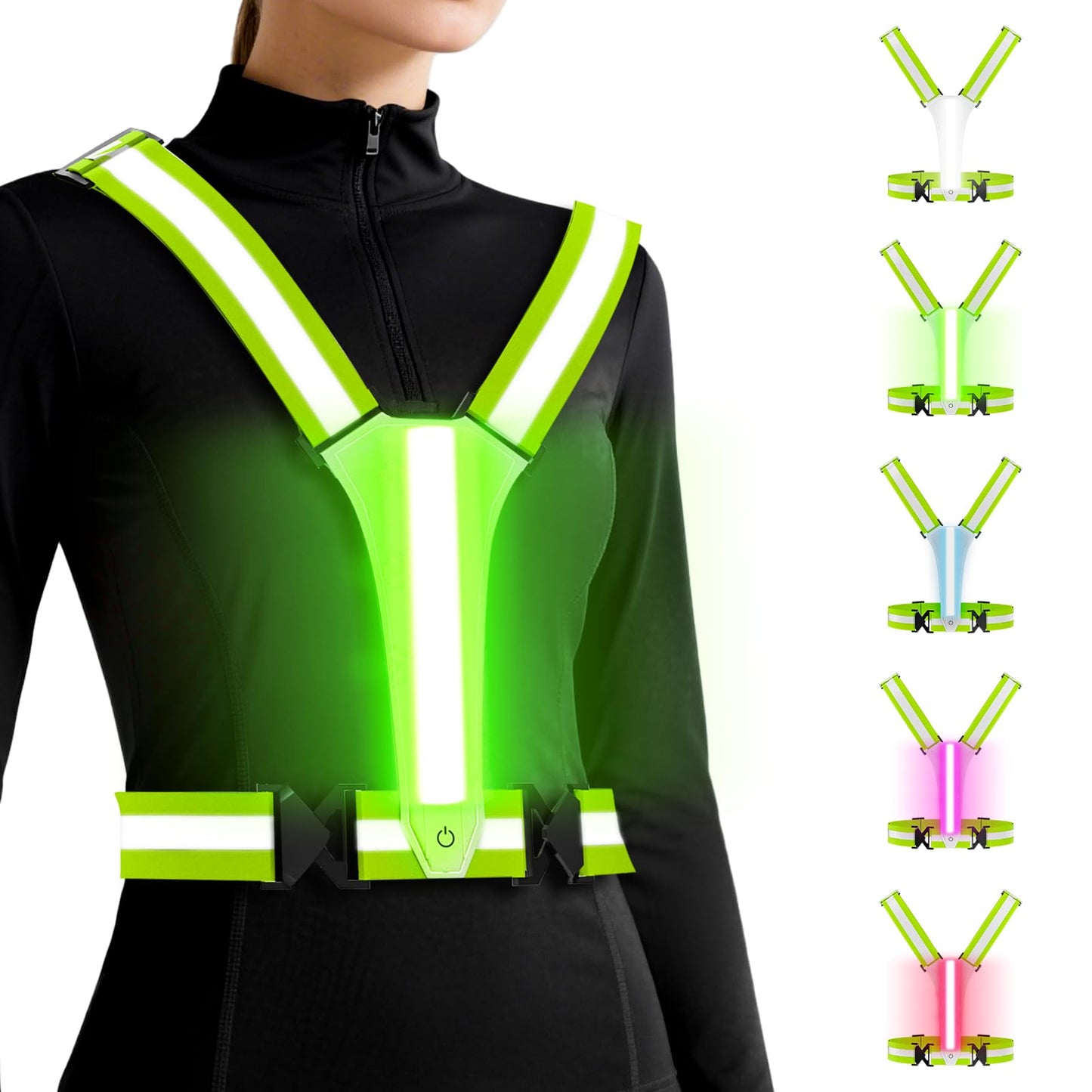 ConKrian LED Reflective Vest Running Gear, 5 Lights Colors, 3 Modes, Adjustable for Running, Cycling, Walking - Led Running Vest for Men, Women, Kids(Blue)