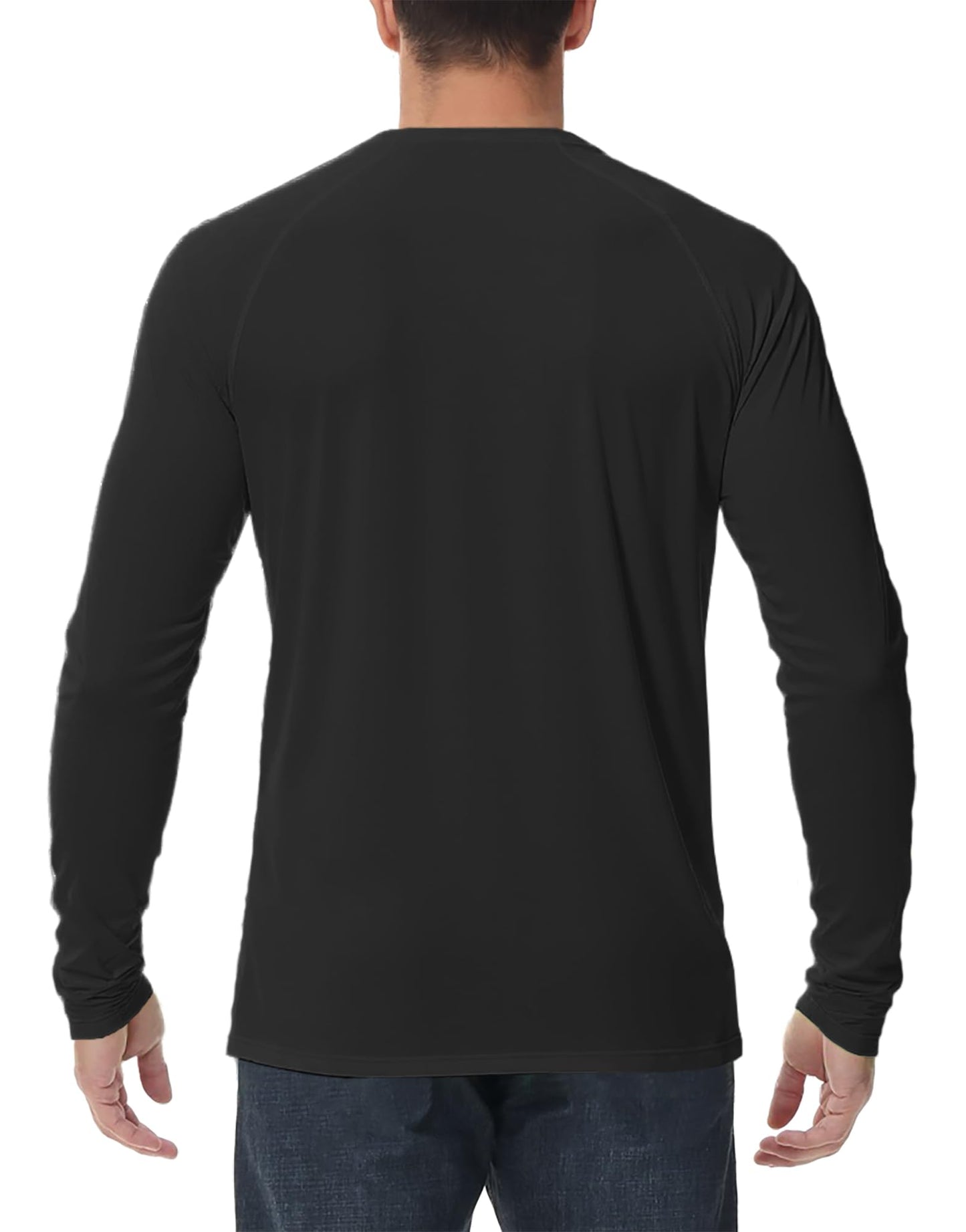 PLUMZJOY Mens UPF 50+ UV Sun Protection Shirts Outdoor Long Sleeve SPF Rash Guard for Fishing Hiking Swim Running Black M