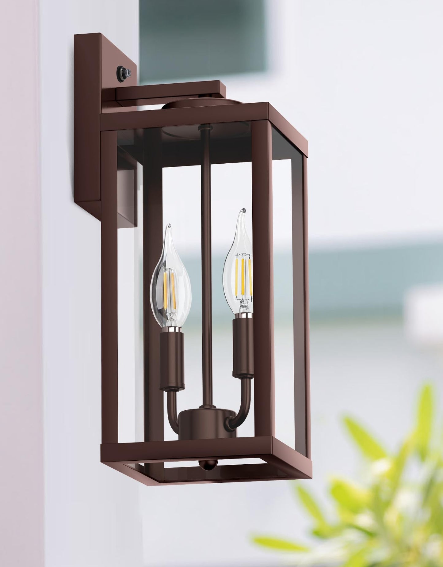 PARTPHONER Dusk to Dawn Outdoor Wall Sconce 2-Light, Transitional Wall Lantern Tall Wall Lamp, Waterproof Exterior Lighting Fixture with E12 Base Outside Lights for House Porch Garage, Bronze 2 Pack