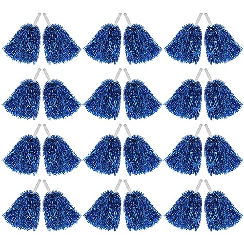 Blue Cheerleading Pom Poms Set 12PCS Metallic Foil Sports Cheer Accessories