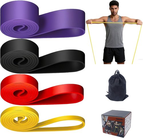 Umicclits Rubber Resistance Bands Set - Elastic Workout Bands for Men & Women, Heavy Duty Fitness Bands Kit for Home Gym, Physical Therapy and Stretch Training-4 Levels