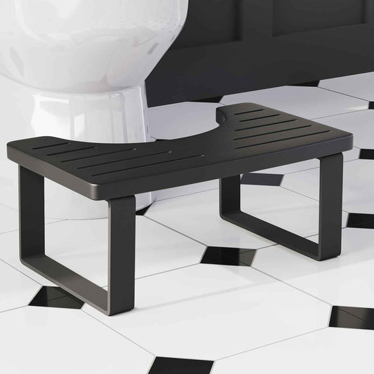 Squatting Potty for Adults, 7in Wooden Poop Stool Adult, Matte Black Bamboo Toilet Stool Squat, Wood Pooping Stool for Bathroom, Toilet Foot Step for Kids with Non-Slip Mat