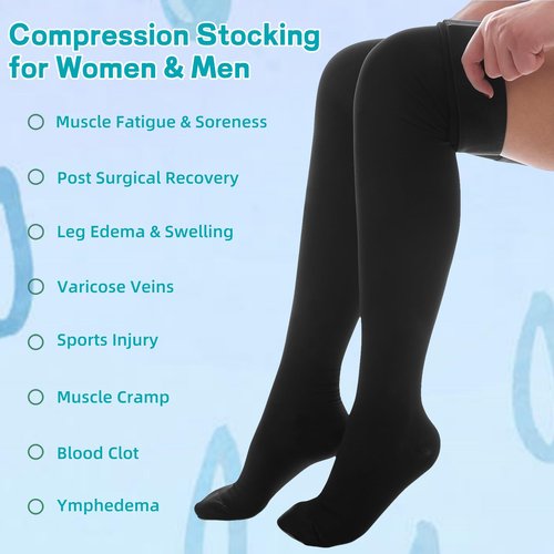 LIANPTRON 20-30 mmHg Thigh High Compression Socks for Women & Men, Closed Toe Compression Stockings Graduated Support for Treatment Varicose Veins Swelling