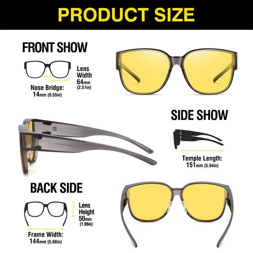 DUCO Night Driving Glasses Women Fit Over Glasses Night Vision Goggles Light Weight TR90 Frame Anti Glare Lens (A-Transparent Gray Frame Night Vision Lens)