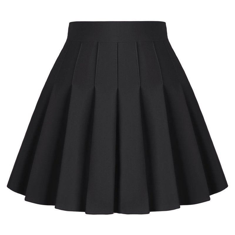 Dressever Women's Pleated Skirts Mini Skater Basic Skirt High Waist Tennis Skirt School Uniform Cheerleader Skirts Black XL