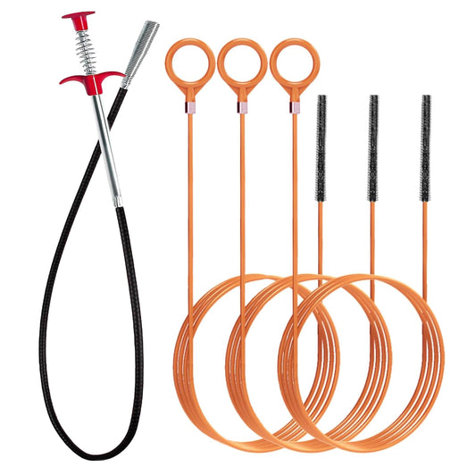 Hair Catcher Drain Auger Cleaner Tool Set - 3 × 53 Inch Sink Snake + 1 × 35 Inch Drain Clog Remover, Set For Toilet, Kitchen Sink, Bathroom Tub, Sewer，4 Pack