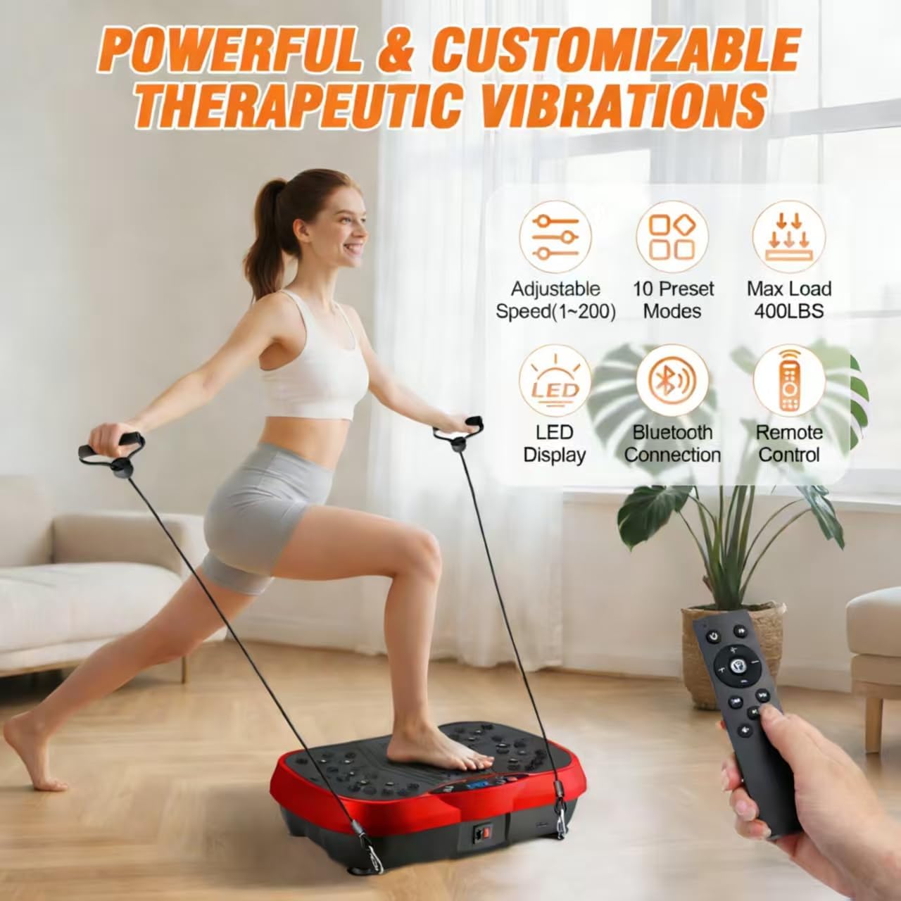 Skiennix Vibration Plate Exercise Machine - 200 Adjustable Speeds & 10 Programs | 500LBS Capacity, Resistance Bands for Whole Body Fitness