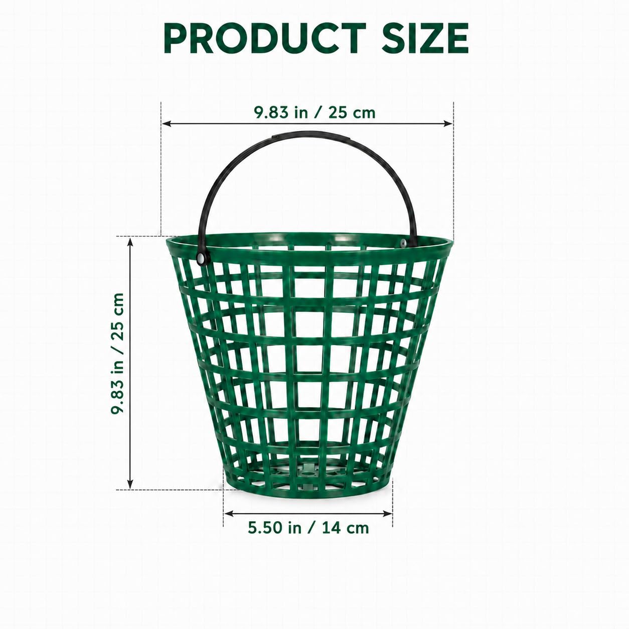 VANZACK Plastic Golf Ball Basket 100 Balls, Golfball Container Golf Ball Bucket with Handle, Holds 100 Balls, for Summer Golf Ball Storage Practice Accessories, Green