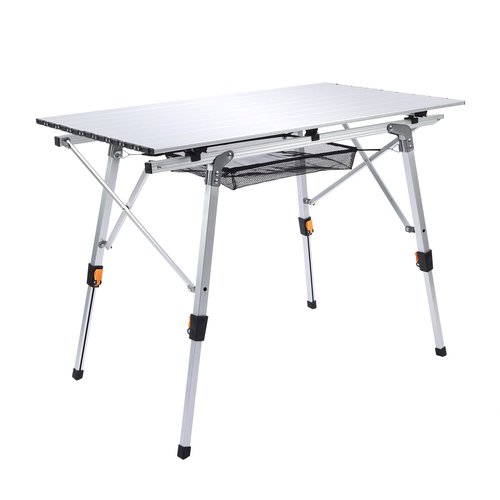 JOUYEK Folding Outdoor Camping Table with Adjustable Legs, Lightweight Aluminum Roll Up Camp Table with Carrying Bag, Mesh Storage Organizer, for Cooking, Picnic, Beach, Backyards, BBQ, Party