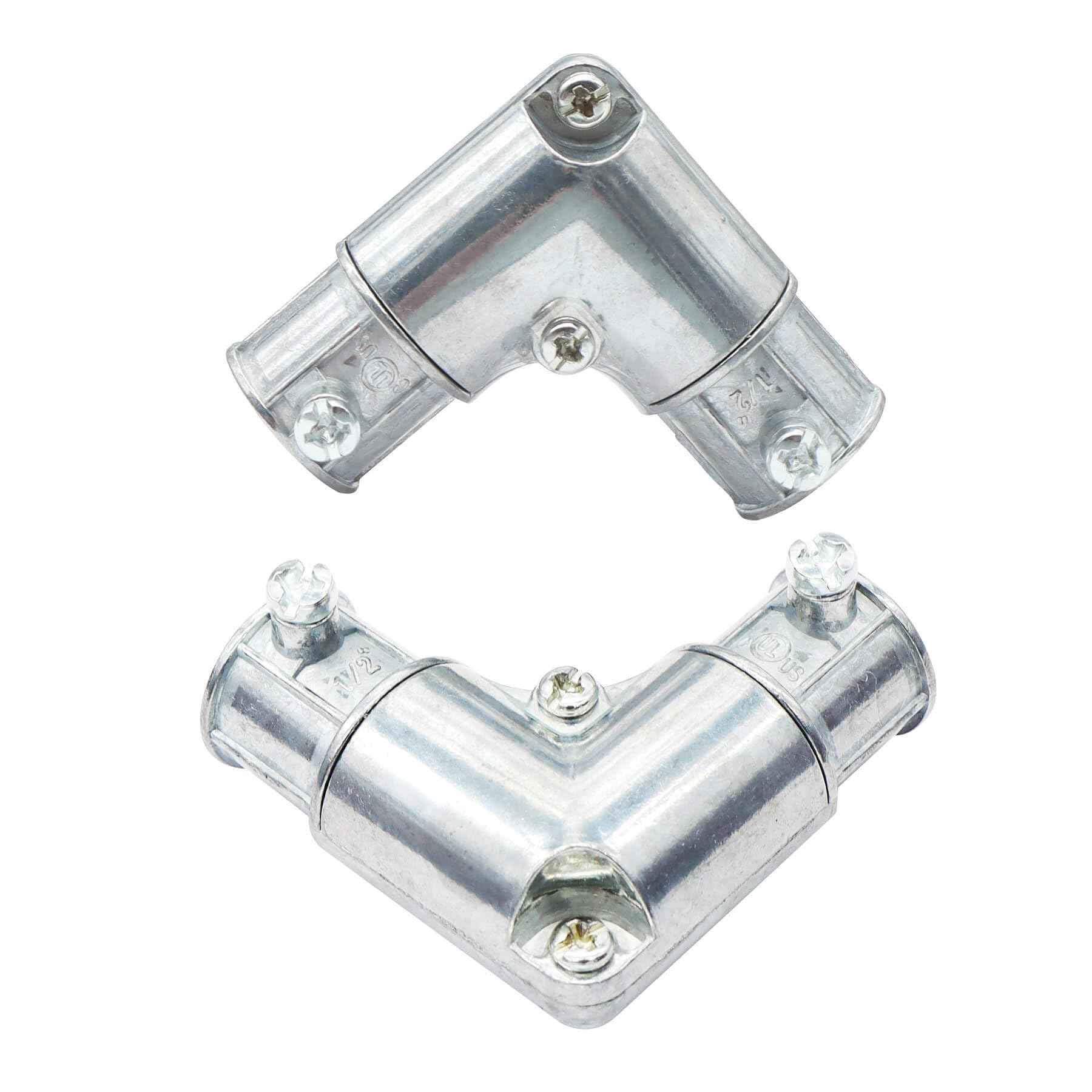 Qlvily 10 Pieces 1/2 Inch EMT to EMT 90 Degree Inside Corner Pulling Elbows, Electrical Metallic Tube Zinc Die Cast Elbow Capped Coupling, Combo Head Set Screw